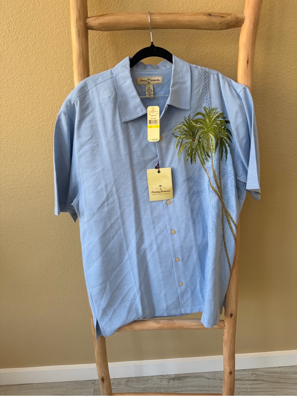 Tommy Bahama Light Blue Palm-Print Camp Shirt